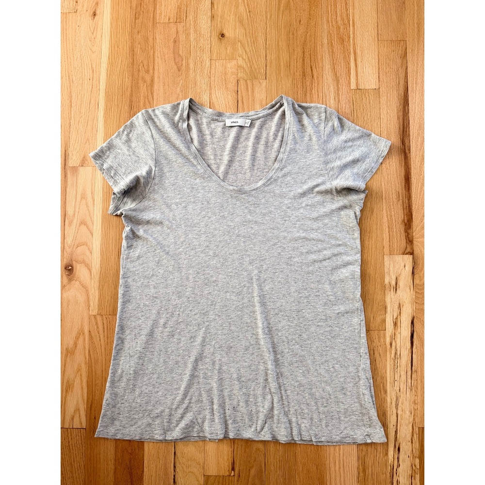 Vince Women Heather Gray Scoop Neck T-Shirt Lightweight Layering Indie Sleaze M - Picture 6 of 6